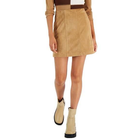 Hippie Rose Juniors' Faux-Suede Mini Skirt - Camel Tan, Size S, New - Picture 1 of 8